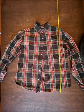 J. Crew Black Plaid Button-Down Shirt with Red and Yellow Accents